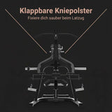 Titanium Strength LGS Multigym Doppelhebel + Seilzugtrainer als Infografik zu den klappbaren Kniepolstern beim Latzug