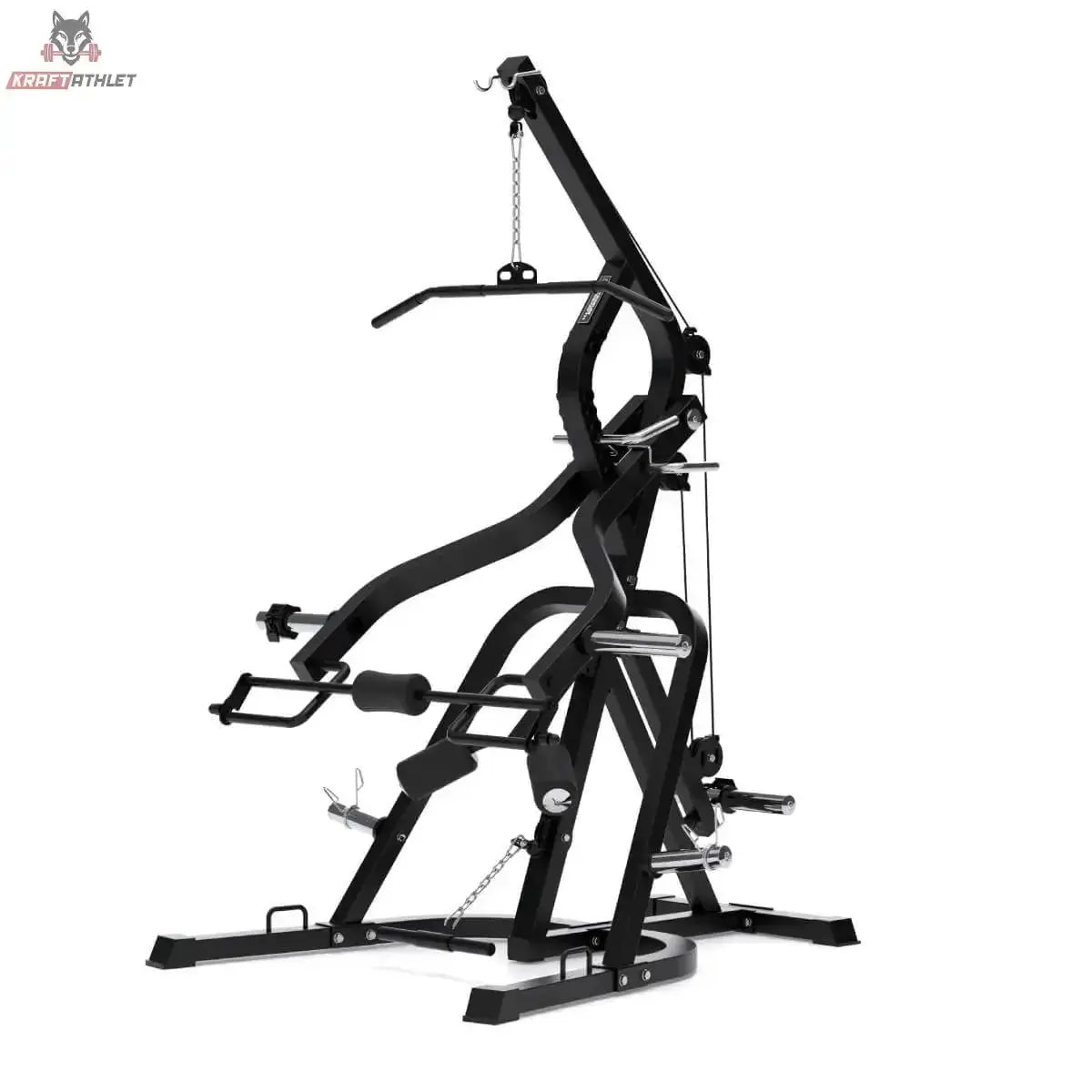Titanium Strength LGS Multigym Doppelhebel + Seilzugtrainer in der Seitenansicht rechts mit Seilzug und Beinpolstern