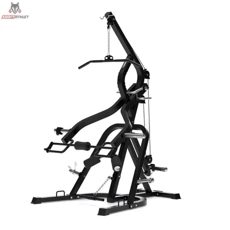 Titanium Strength LGS Multigym Doppelhebel + Seilzugtrainer in der Seitenansicht rechts mit Seilzug und Beinpolstern