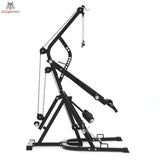 Titanium Strength LGS Multigym Doppelhebel + Seilzugtrainer in der Seitenansicht mit Kabelführung, Umlenkrollen und Bodenrahmen