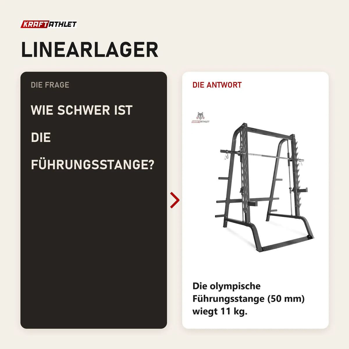 Frage und Antwort zu Titanium Strength Linearlager Smith Maschine 160SC: Wie schwer ist die Führungsstange?