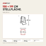 Maßbild Titanium Strength Linearlager Smith Maschine 160SC: Stellfläche 158 × 199 cm, Höhe 209 cm