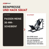 Frage und Antwort zu Titanium Strength LP300 Monster Leg Press / Hack Squat: Passen meine 30-mm-Scheiben?