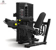Titanium Strength M1 Selectorized Dualtrainer Quadrizeps und Oberschenkel in Schrägansicht mit Sitz, Beinrollen und Gewichtsturm in Schwarz