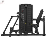 Titanium Strength M4 Sitzende Beinpresse in Seitenansicht mit Fußplatte, Rückenlehne und Gewichtsturm in Schwarz