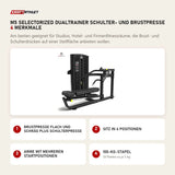 Titanium Strength M5 Selectorized Dualtrainer Schulter- und Brustpresse mit 4 Merkmalen: Brustpresse flach und schräg plus Schulterpresse, Sitz in 4 Positionen, Arme mit mehreren Startpositionen, 100-kg-Stapel