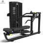 Titanium Strength M5 Selectorized Dualtrainer Schulter- und Brustpresse, Schrägansicht mit Bank und Gewichtsturm