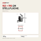 Maßbild Titanium Strength M6 Selectorized Dualtrainer High Pulley und Rudern: Stellfläche 152 × 190 cm, Höhe 210 cm