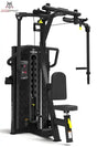 Titanium Strength M7 Selectorized Dualtrainer Fly und Delts, Schrägansicht mit Sitz und Hebelarmen