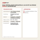 Technische Daten und Lieferumfang von Titanium Strength MA36 verstellbare Kurzhanteln 2–36 kg mit Halterung als Tabelle