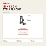 Maßbild Titanium Strength MaxGlute Pro Abductor Stehend: Stellfläche 181 × 94 cm, Höhe 152 cm