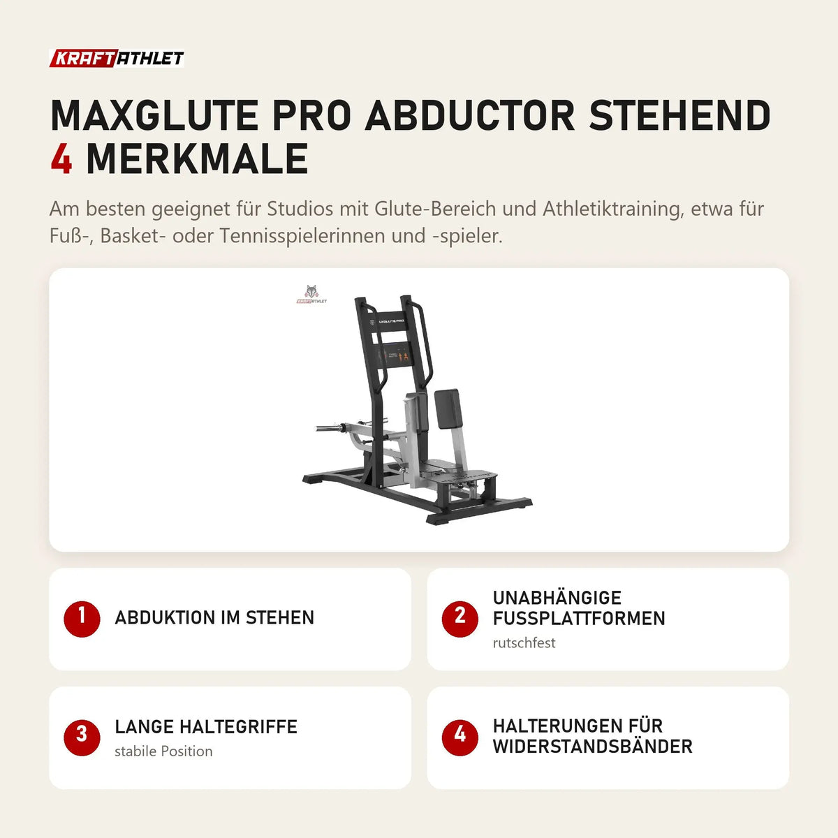 Titanium Strength MaxGlute Pro Abductor Stehend mit 4 Merkmalen: Abduktion im Stehen, Unabhängige Fußplattformen, Lange Haltegriffe, Halterungen für Widerstandsbänder