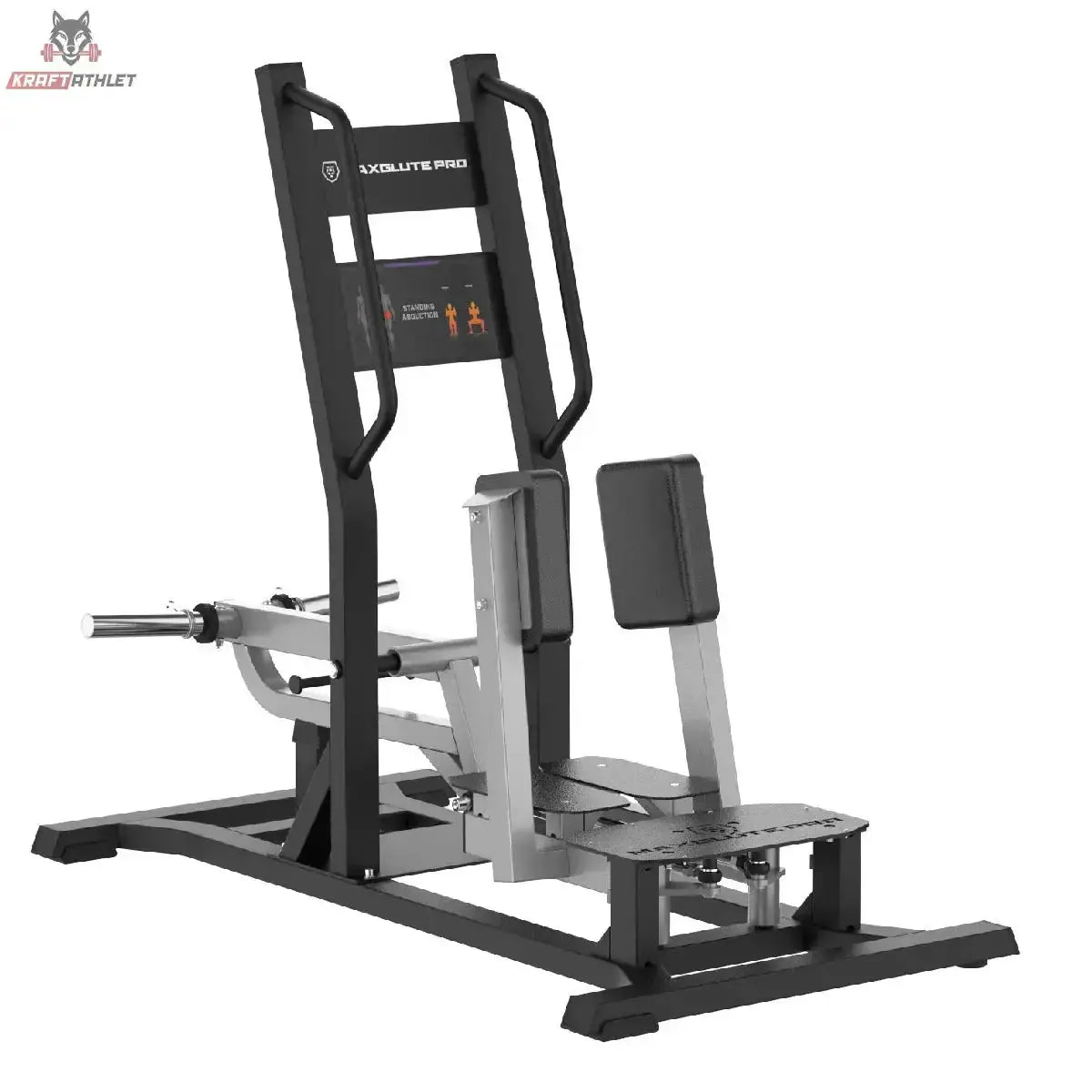 Titanium Strength MaxGlute Pro Abductor Stehend in Schrägansicht mit Beinpolster und Scheibenaufnahme