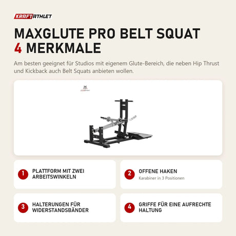 Titanium Strength MaxGlute Pro Belt Squat mit 4 Merkmalen: Plattform mit zwei Arbeitswinkeln, Offene Haken, Halterungen für Widerstandsbänder, Griffe für eine aufrechte Haltung
