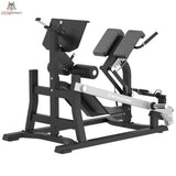 Titanium Strength MaxGlute Pro Duale Lendenwirbel-Hyperextension – Schrägansicht mit Hüftpolstern, Fersenrollen und Hebelarm