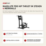 Titanium Strength MaxGlute Pro Hip Thrust im Stehen mit 4 Merkmalen: Hip Thrust im Stehen, Bewegungsbahn in 4 Stufen, Hüftpolster in 4 Stufen, Integrierte Halterungen für Widerstandsbänder