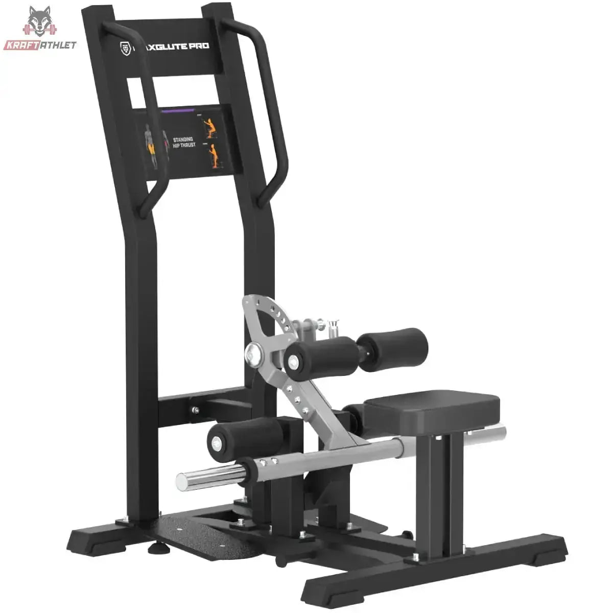 Titanium Strength MaxGlute Pro Hip Thrust im Stehen in Seitenansicht mit Scheibenaufnahme und Griffbügel