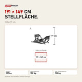 Maßbild Titanium Strength MaxGlute Pro Hip Thrust Maschine: Stellfläche 191 × 149 cm, Höhe 79 cm