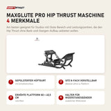 Titanium Strength MaxGlute Pro Hip Thrust Maschine mit 4 Merkmalen: Gepolsterter Hüftgurt, Sitz 8-fach verstellbar, Erhöhte Plattform 80 × 40,5 cm, Halter für Widerstandsbänder