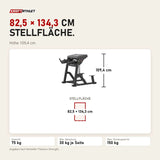 Maßbild Titanium Strength MaxGlute Pro Inverse Hyperextension Maschine: Stellfläche 82,5 × 134,3 cm, Höhe 109,4 cm