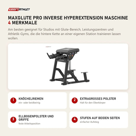 Titanium Strength MaxGlute Pro Inverse Hyperextension Maschine mit 4 Merkmalen: Knöchelriemen, Extragroßes Polster, Ellbogenpolster und Griffe, Stufen auf beiden Seiten