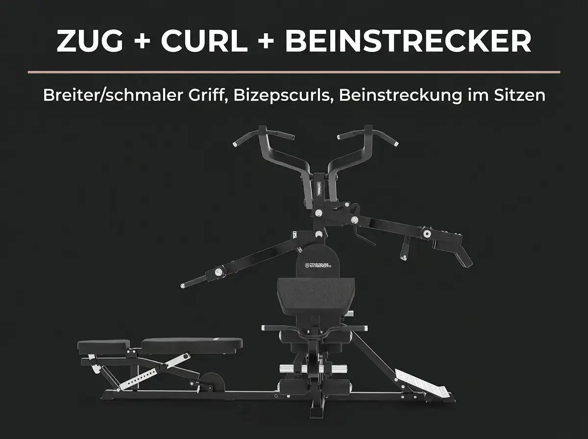 Titanium Strength Multigym Hebel LG3: Grafik zu Beincurl, Bizepscurls und Beinstrecker