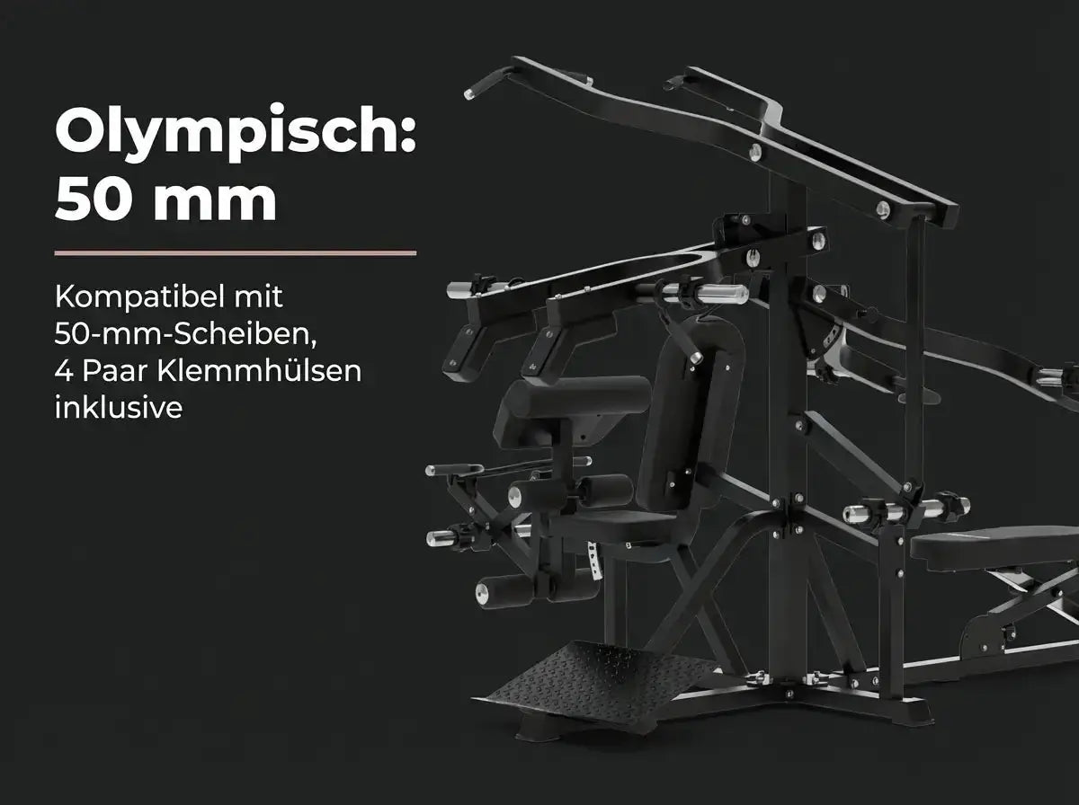 Titanium Strength Multigym Hebel LG3: Grafik zu 50-mm-Scheiben und Klemmhülsen