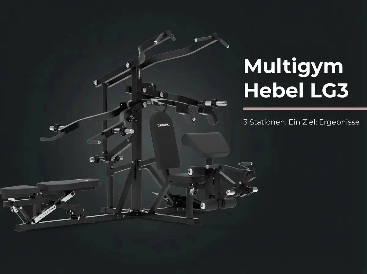 Titanium Strength Multigym Hebel LG3: Grafik auf dunklem Hintergrund mit den drei Stationen