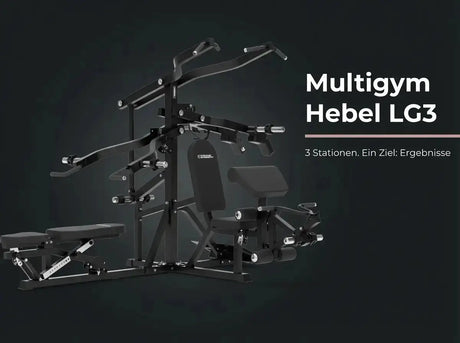 Titanium Strength Multigym Hebel LG3: Grafik auf dunklem Hintergrund mit den drei Stationen