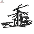 Titanium Strength Multigym Hebel LG3: Schrägansicht mit Hantelbank, Presshebeln und Beinstation, in Schwarz