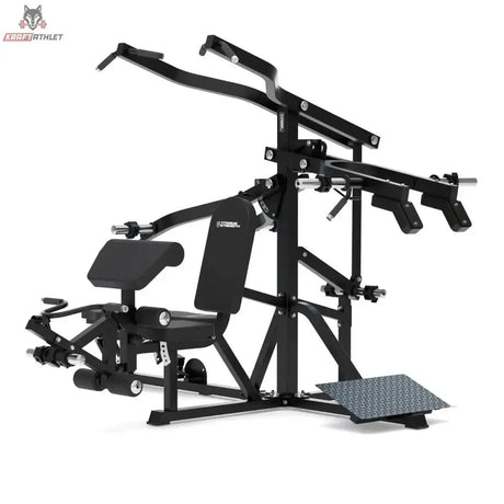 Titanium Strength Multigym Hebel LG3: Schrägansicht von rechts mit Wadenplattform, in Schwarz