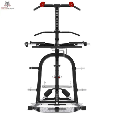 Titanium Strength Multigym Hebel LGX – Frontansicht mit Klimmzuggriffen, Beinstrecker und Scheibenhaltern