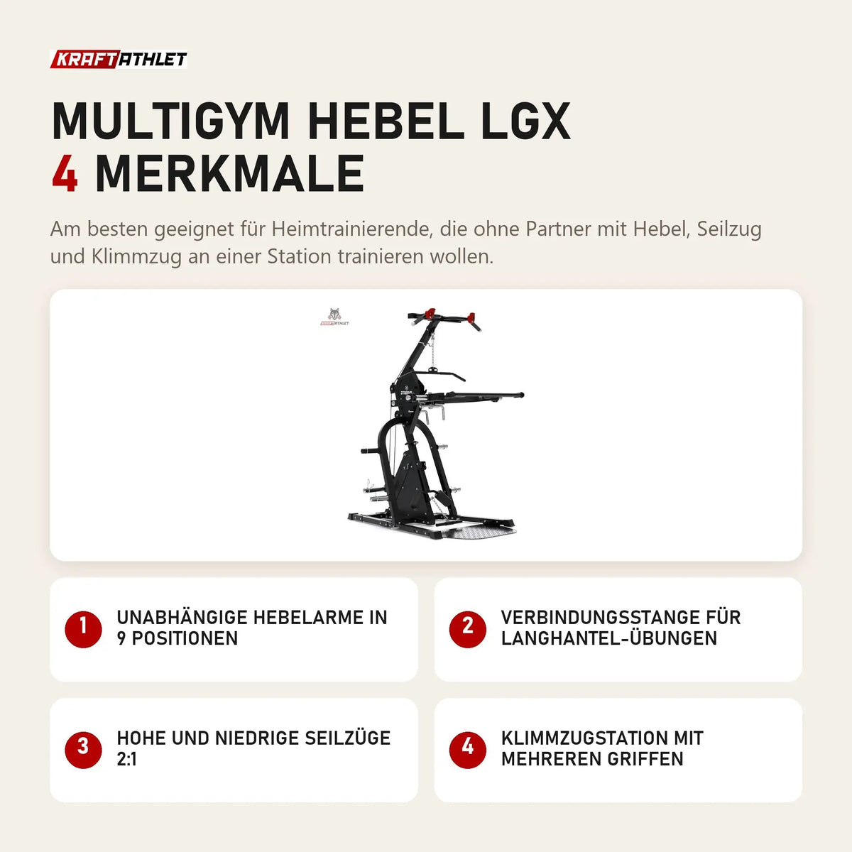 Titanium Strength Multigym Hebel LGX mit 4 Merkmalen: Unabhängige Hebelarme in 9 Positionen, Verbindungsstange für Langhantel-Übungen, Hohe und niedrige Seilzüge 2:1, Klimmzugstation mit mehreren Griffen
