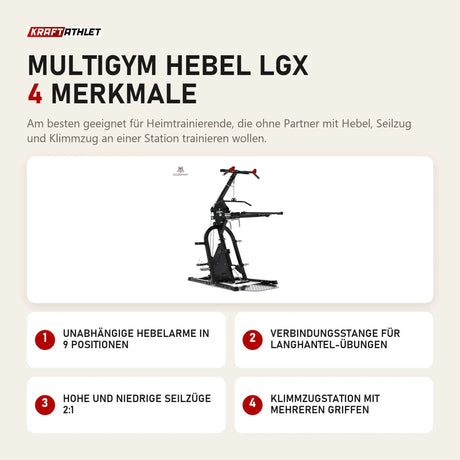 Titanium Strength Multigym Hebel LGX mit 4 Merkmalen: Unabhängige Hebelarme in 9 Positionen, Verbindungsstange für Langhantel-Übungen, Hohe und niedrige Seilzüge 2:1, Klimmzugstation mit mehreren Griffen