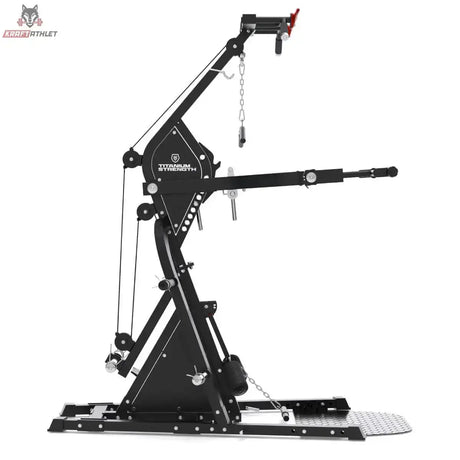 Titanium Strength Multigym Hebel LGX – Seitenansicht mit Kabelzug, Hebelarm und Bodenplatte