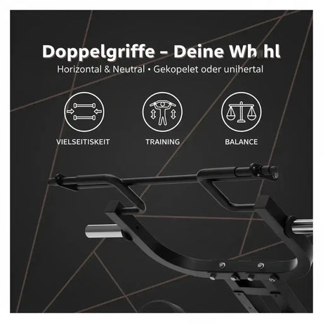 Titanium Strength Multigym Hebelmaschine LG1 – Grafik zu den Griffvarianten am Hebelarm