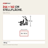 Maßbild Titanium Strength Multigym Hebelmaschine LG1: Stellfläche 246 × 162 cm, Höhe 197 cm