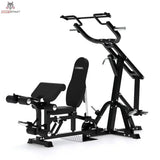 Titanium Strength Multigym Hebelmaschine LG1 – Schrägansicht mit Bank, Beinmodul und Hebelarm