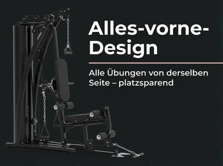 Titanium Strength Multigym MG3 als Infografik zum Design mit allen Übungen von vorn