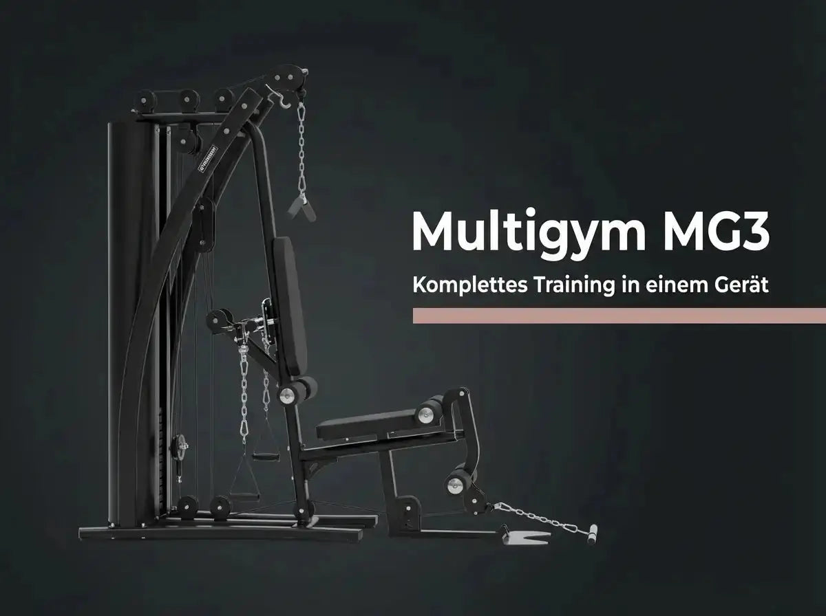 Titanium Strength Multigym MG3 als Infografik mit Seitenansicht vor dunklem Hintergrund