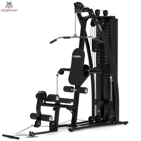 Titanium Strength Multigym MG3 in Schrägansicht von links mit Latzug, Brustpresse und Beinstrecker