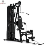 Titanium Strength Multigym MG3 in Schrägansicht von rechts mit Gewichtsstapel und Kabelzügen