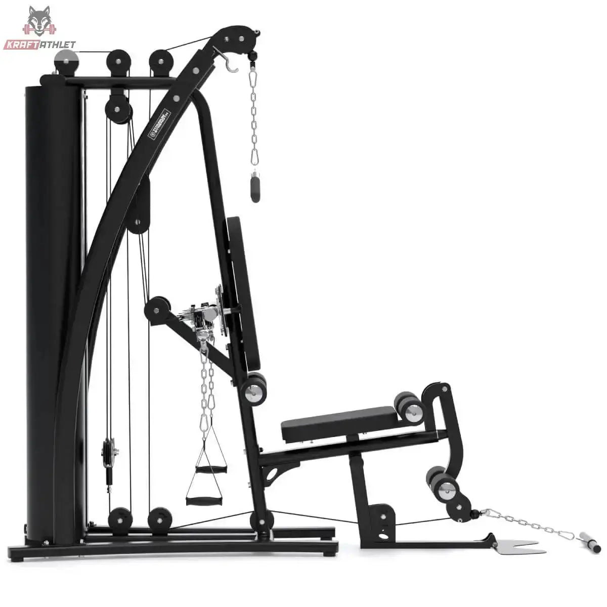 Titanium Strength Multigym MG3 in Seitenansicht mit Butterfly-Armen und Beinstrecker