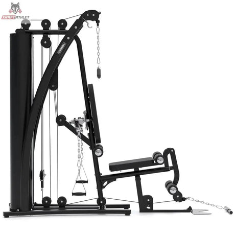 Titanium Strength Multigym MG3 in Seitenansicht mit Butterfly-Armen und Beinstrecker