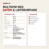 Technische Daten und Lieferumfang von Titanium Strength Multigym MG3 als Tabelle