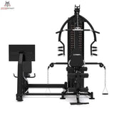 Titanium Strength Multigym MG3L mit Beinpresse in Frontansicht mit Beinpresse links und Seilzug
