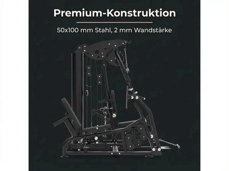Titanium Strength Multigym MG3L mit Beinpresse auf dunkler Grafik zur Stahlkonstruktion des Rahmens