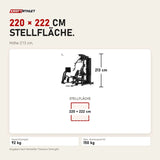 Maßbild Titanium Strength Multigym MG3L mit Beinpresse: Stellfläche 220 × 222 cm, Höhe 213 cm