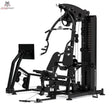 Titanium Strength Multigym MG3L mit Beinpresse in Schrägansicht mit Sitz, Butterfly-Armen und Gewichtsstapel