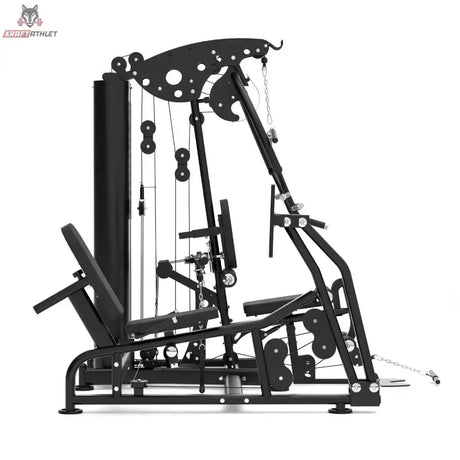 Titanium Strength Multigym MG3L mit Beinpresse in Seitenansicht mit Umlenkrollen und Beinpressplatte